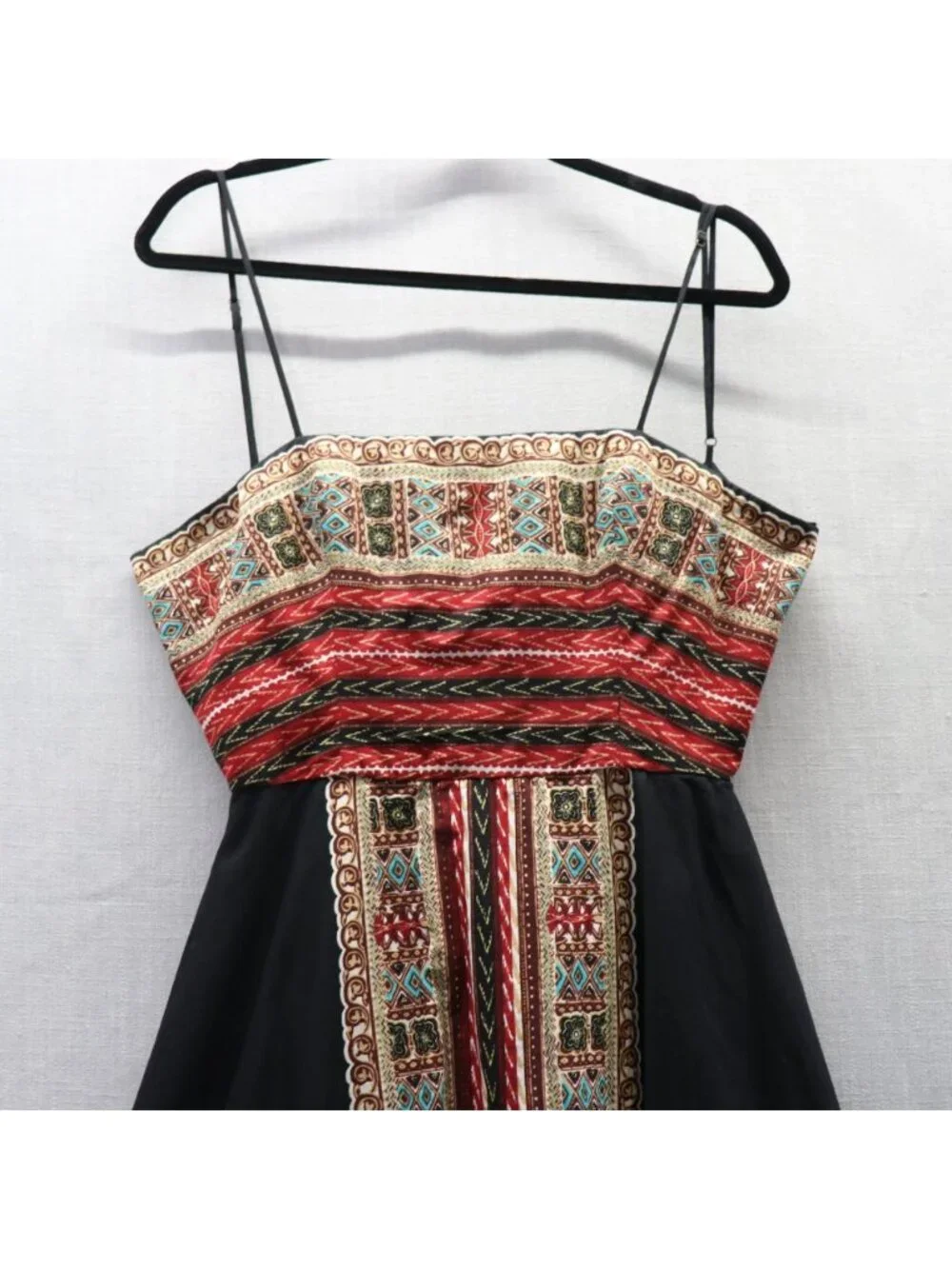 BCBG Max Azria Southwest Geo Print Tie Back Dress Black Red Medium - Picture 3 of 15